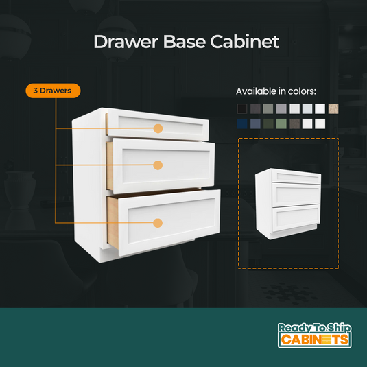 3DB36 Base Cabinet, 3 Drawers, 36" W x 34.5" H x 24" D