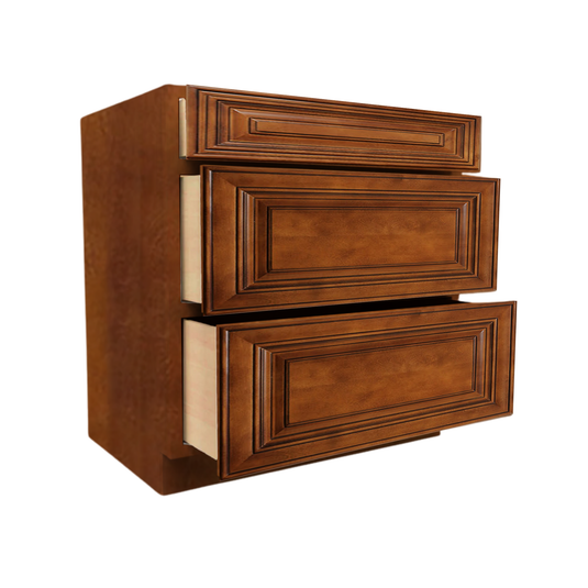 3DB30 Soft Edge 3 Drawers Vanity Base Cabinet, 30W x 34.5H x 24D inch