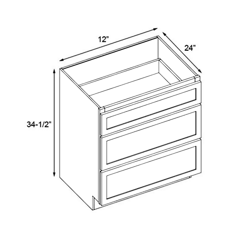 Load image into Gallery viewer, 3DB12 Ready to Ship Cabinets Soft Edge 3 Drawers Vanity Base Cabinet, 12W x 34.5H x 24D inch
