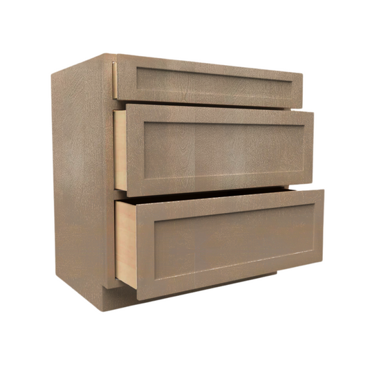 3DB30 Soft Edge 3 Drawers Vanity Base Cabinet, 30W x 34.5H x 24D inch