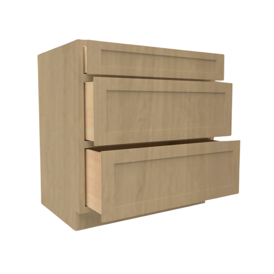 3DB30 Soft Edge 3 Drawers Vanity Base Cabinet, 30W x 34.5H x 24D inch