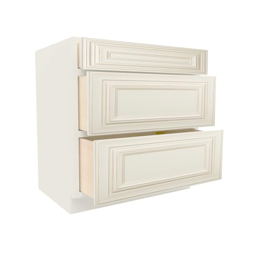 3DB30 Soft Edge 3 Drawers Vanity Base Cabinet, 30W x 34.5H x 24D inch