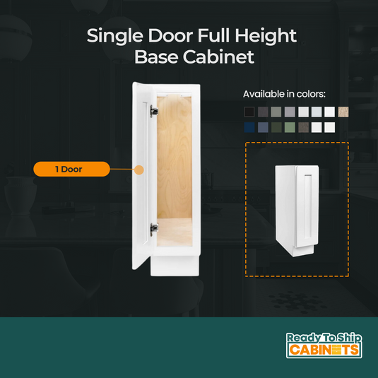 B09FHD Soft Close 1 Door Full Height Vanity Base Cabinet, 9W x 34.5H x 24D inch