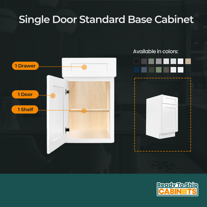 Load image into Gallery viewer, B15 Ready To Ship Standard Base Cabinet 1 Door,1 Shelf, 1 Drawer 15&quot; W x 34.5&quot; H x 24&quot; D
