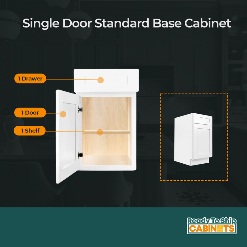 Load image into Gallery viewer, B15 Ready To Ship Standard Base Cabinet 1 Door,1 Shelf, 1 Drawer 15&quot; W x 34.5&quot; H x 24&quot; D
