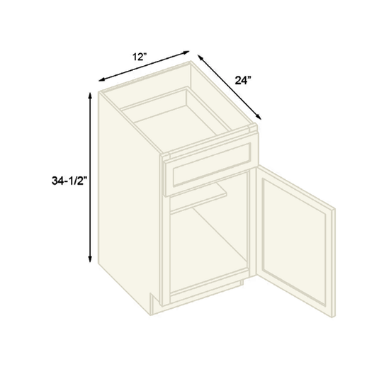 B12 Standard Base Cabinet 1 Door,1 Shelf, 1 Drawer 12" W x 34.5" H x 24" D