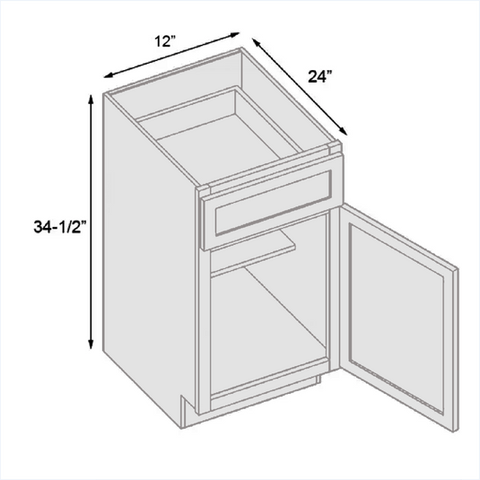 B12 Standard Base Cabinet 1 Door,1 Shelf, 1 Drawer 12" W x 34.5" H x 24" D