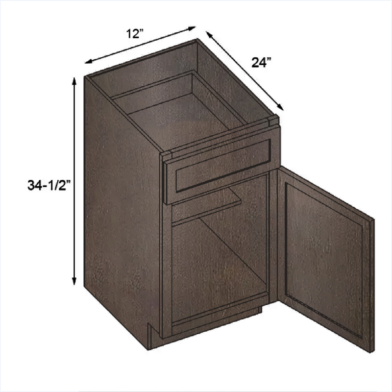 Load image into Gallery viewer, B12 Standard Base Cabinet 1 Door,1 Shelf, 1 Drawer 12&quot; W x 34.5&quot; H x 24&quot; D
