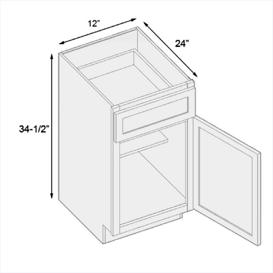 B12 Standard Base Cabinet 1 Door,1 Shelf, 1 Drawer 12" W x 34.5" H x 24" D