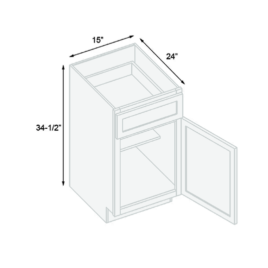 B15 Ready To Ship Standard Base Cabinet 1 Door,1 Shelf, 1 Drawer 15" W x 34.5" H x 24" D