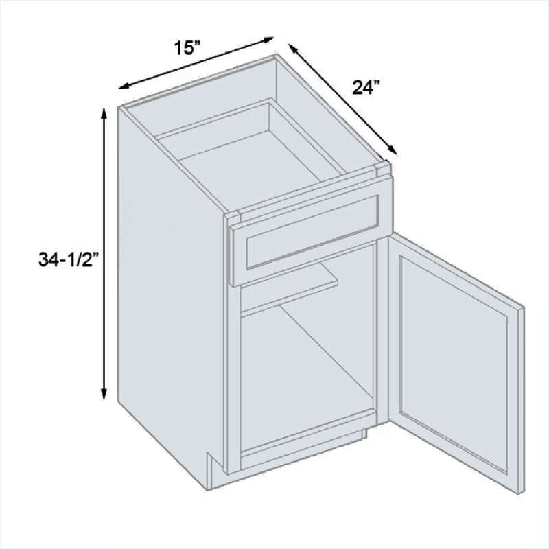 Load image into Gallery viewer, B15 Ready To Ship Standard Base Cabinet 1 Door,1 Shelf, 1 Drawer 15&quot; W x 34.5&quot; H x 24&quot; D
