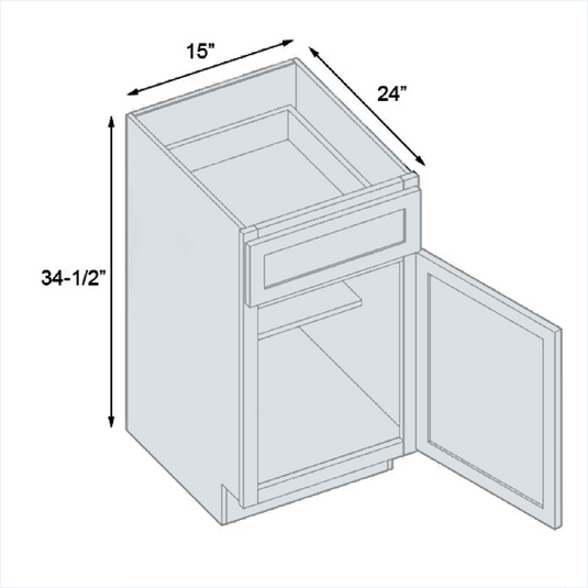 B15 Ready To Ship Standard Base Cabinet 1 Door,1 Shelf, 1 Drawer 15" W x 34.5" H x 24" D