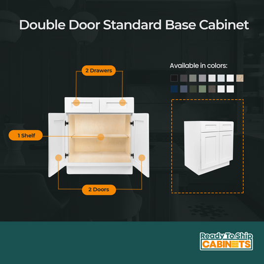 B30 Ready to Ship Cabinets Soft Edge 2 Door Base Cabinet with 2 Drawers and Shelf, 30" W x 34 1/2" H x 24" D Inch