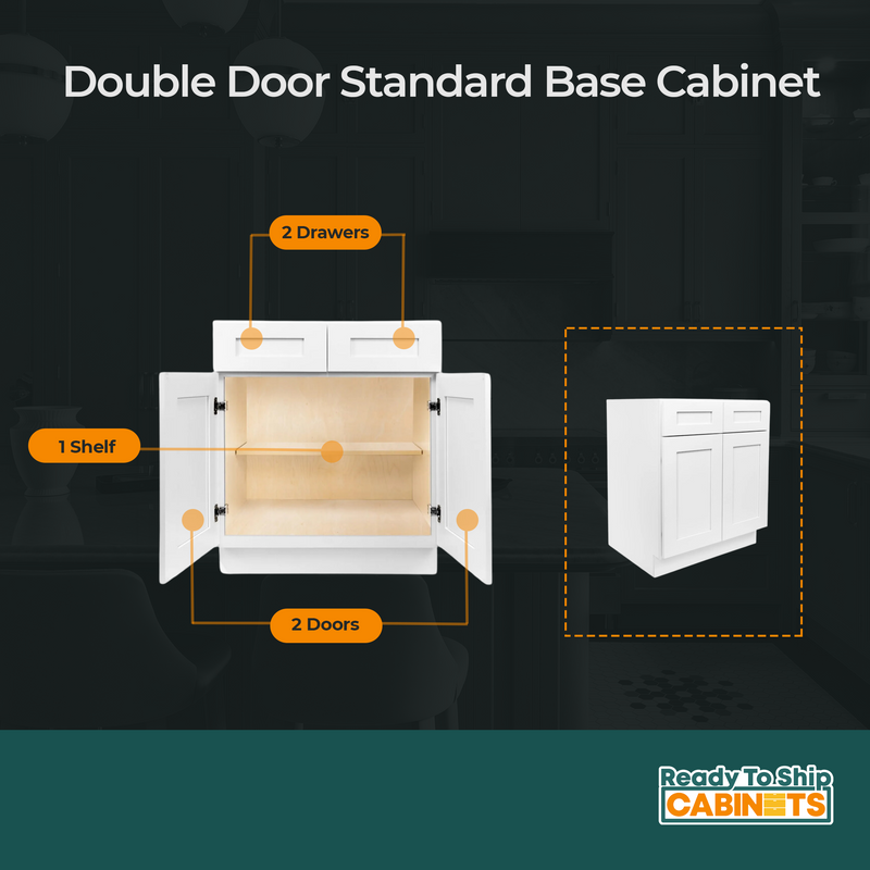 Load image into Gallery viewer, B36 Ready To Ship Cabinets Soft Edge 2 Door Base Cabinet with 2 Drawers and Shelf, 36&quot; W x 34 1/2&quot; H x 24&quot; D inch
