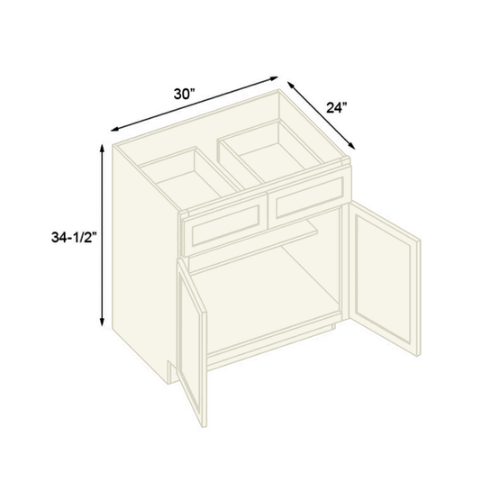 B30 Ready to Ship Cabinets Soft Edge 2 Door Base Cabinet with 2 Drawers and Shelf, 30" W x 34 1/2" H x 24" D Inch