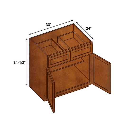 B30 Ready to Ship Cabinets Soft Edge 2 Door Base Cabinet with 2 Drawers and Shelf, 30" W x 34 1/2" H x 24" D Inch