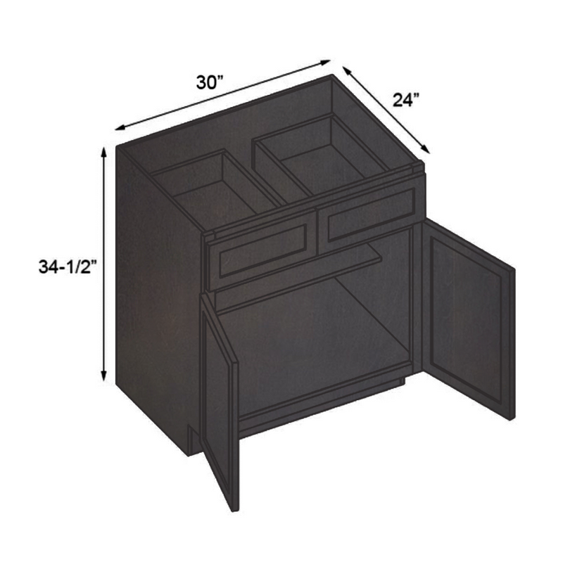 Load image into Gallery viewer, B30 Ready to Ship Cabinets Soft Edge 2 Door Base Cabinet with 2 Drawers and Shelf, 30&quot; W x 34 1/2&quot; H x 24&quot; D Inch
