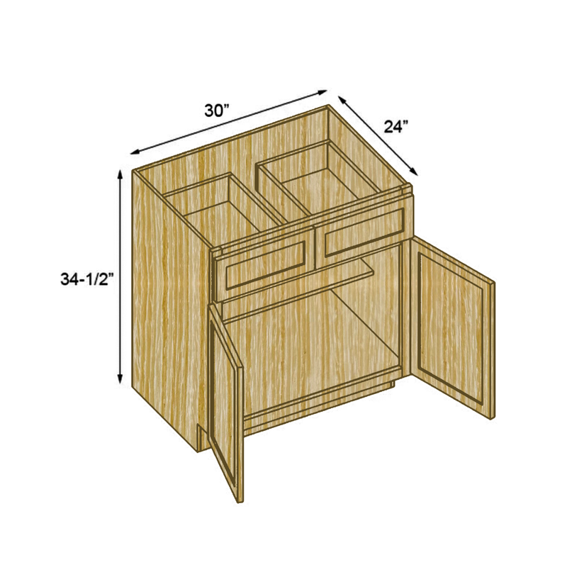 Load image into Gallery viewer, B30 Ready to Ship Cabinets Soft Edge 2 Door Base Cabinet with 2 Drawers and Shelf, 30&quot; W x 34 1/2&quot; H x 24&quot; D Inch
