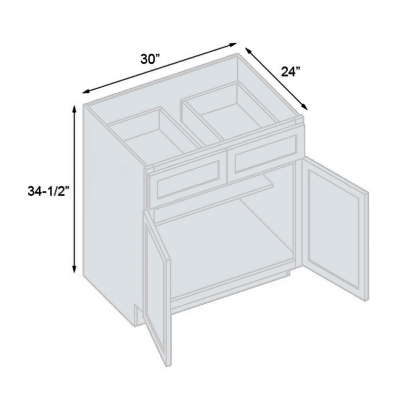 Load image into Gallery viewer, B30 Ready to Ship Cabinets Soft Edge 2 Door Base Cabinet with 2 Drawers and Shelf, 30&quot; W x 34 1/2&quot; H x 24&quot; D Inch
