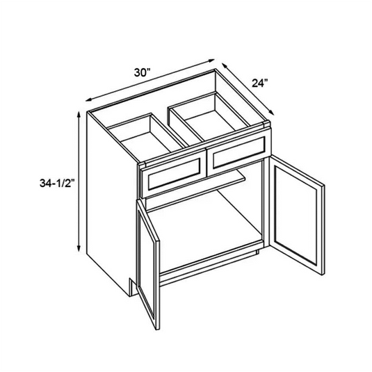 B30 Ready to Ship Cabinets Soft Edge 2 Door Base Cabinet with 2 Drawers and Shelf, 30" W x 34 1/2" H x 24" D Inch