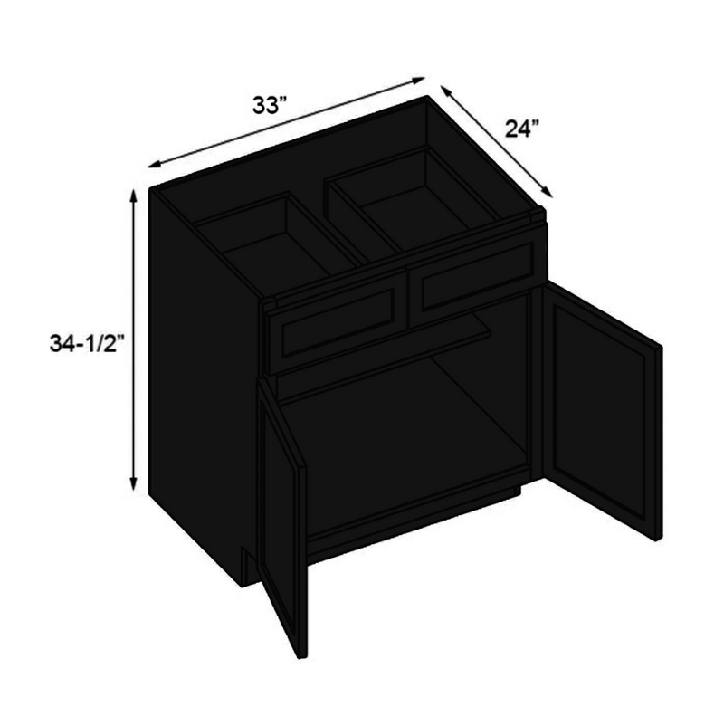 Load image into Gallery viewer, B33 Ready to Ship Cabinets Soft Edge 2 Door Base Cabinet with 2 Drawers and Shelf, 33&quot; W x 34 1/2&quot; H x 24&quot; D inch
