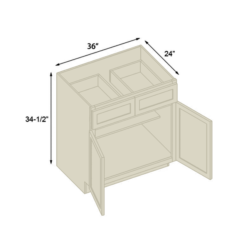 Load image into Gallery viewer, B36 Ready To Ship Cabinets Soft Edge 2 Door Base Cabinet with 2 Drawers and Shelf, 36&quot; W x 34 1/2&quot; H x 24&quot; D inch
