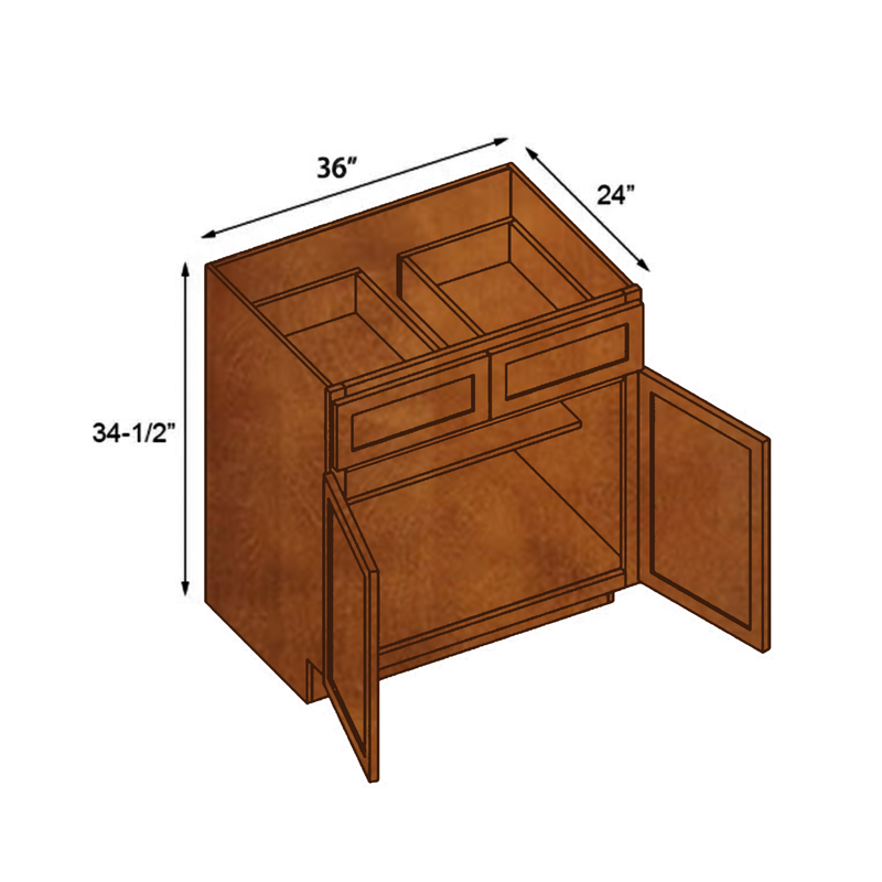 Load image into Gallery viewer, B36 Ready To Ship Cabinets Soft Edge 2 Door Base Cabinet with 2 Drawers and Shelf, 36&quot; W x 34 1/2&quot; H x 24&quot; D inch
