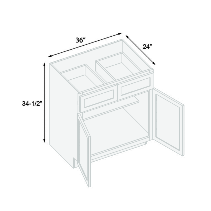 Load image into Gallery viewer, B36 Ready To Ship Cabinets Soft Edge 2 Door Base Cabinet with 2 Drawers and Shelf, 36&quot; W x 34 1/2&quot; H x 24&quot; D inch
