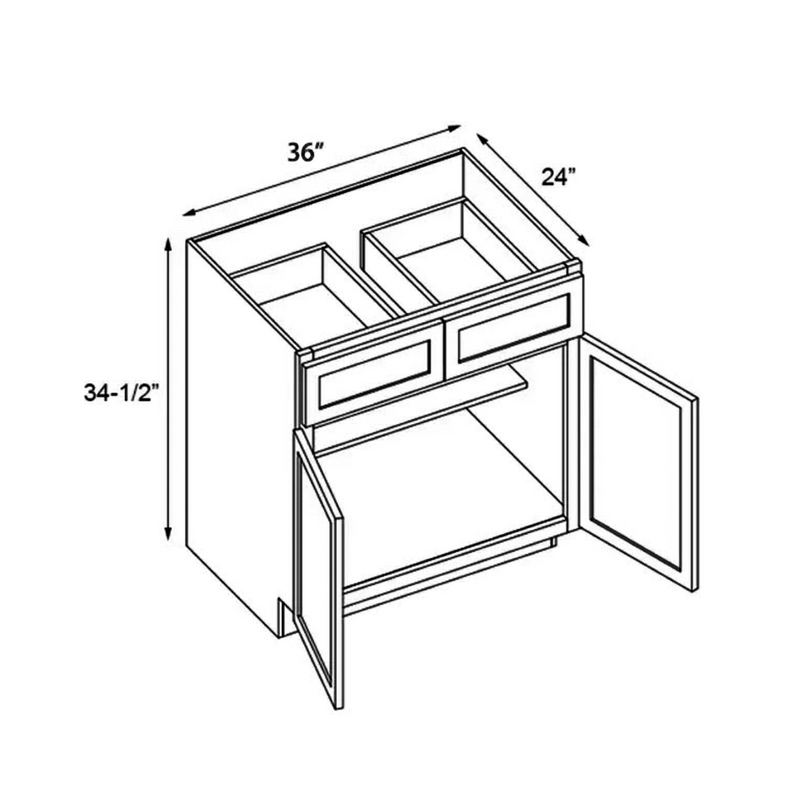 Load image into Gallery viewer, B36 Ready To Ship Cabinets Soft Edge 2 Door Base Cabinet with 2 Drawers and Shelf, 36&quot; W x 34 1/2&quot; H x 24&quot; D inch
