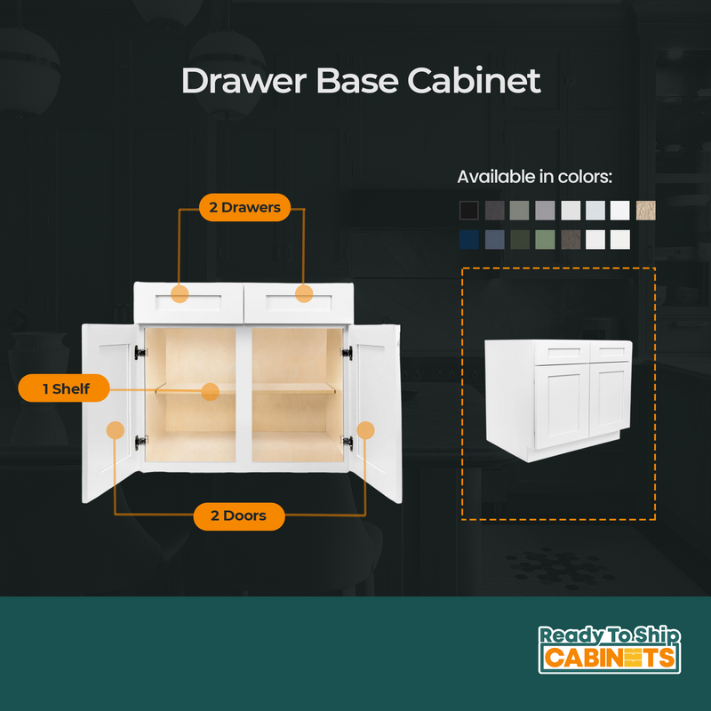 Load image into Gallery viewer, B42 Ready to Ship Cabinets Soft Edge 2 Door Base Cabinet with 2 Drawers and Shelf, 30&quot; W x 34 1/2&quot; H x 24&quot; D inch
