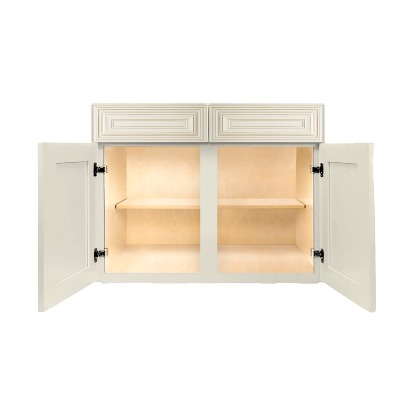 Load image into Gallery viewer, B42 Ready to Ship Cabinets Soft Edge 2 Door Base Cabinet with 2 Drawers and Shelf, 30&quot; W x 34 1/2&quot; H x 24&quot; D inch
