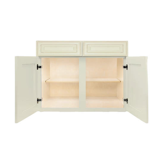 B42 Ready to Ship Cabinets Soft Edge 2 Door Base Cabinet with 2 Drawers and Shelf, 30" W x 34 1/2" H x 24" D inch