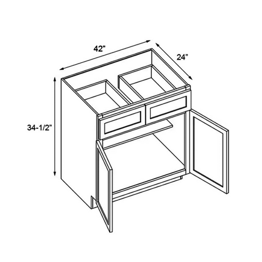 B42 Ready to Ship Cabinets Soft Edge 2 Door Base Cabinet with 2 Drawers and Shelf, 30" W x 34 1/2" H x 24" D inch