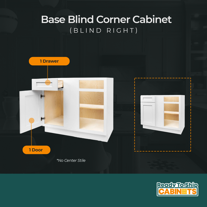 Load image into Gallery viewer, Blind Corner Base Cabinet 1 Door, 1 Drawer 42&quot; W x 34.5&quot; H x 24&quot; D
