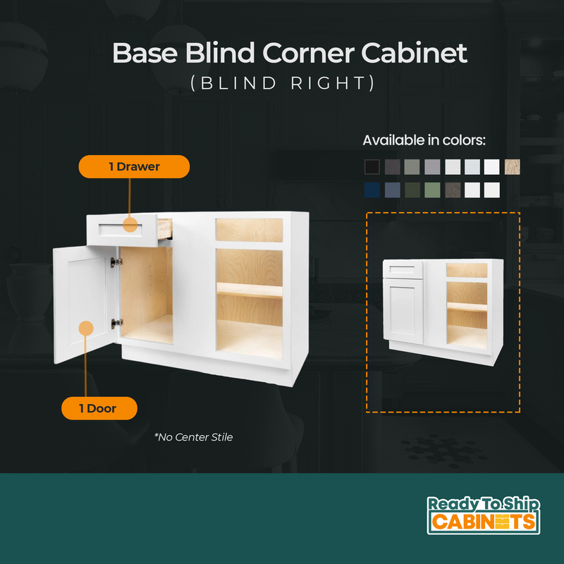 Load image into Gallery viewer, Blind Corner Base Cabinet 1 Door, 1 Drawer 42&quot; W x 34.5&quot; H x 24&quot; D
