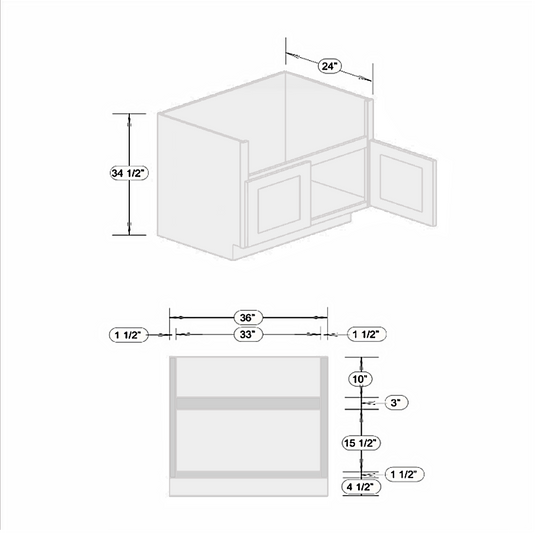 FSM36 Double Door Farmhouse Sink Base Cabinet, 36W x 34.5H x 24D inch