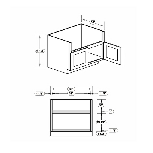 FSM36 Double Door Farmhouse Sink Base Cabinet, 36W x 34.5H x 24D inch