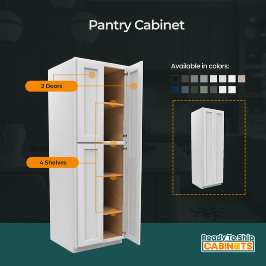 Pantry Cabinet 2 Doors, 4 Shelves 30" W x 84" H x 24" D