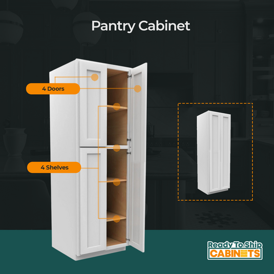 Pantry Cabinet 2 Doors, 4 Shelves 30" W x 90" H x 24" D