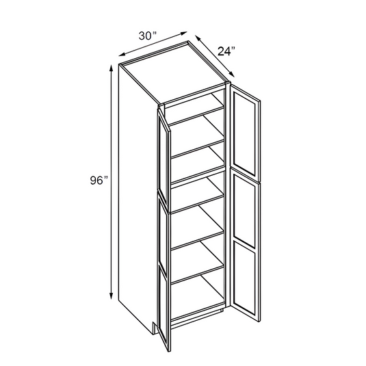 Pantry Cabinet 2 Doors, 5 Shelves 30" W x 96" H x 24" D