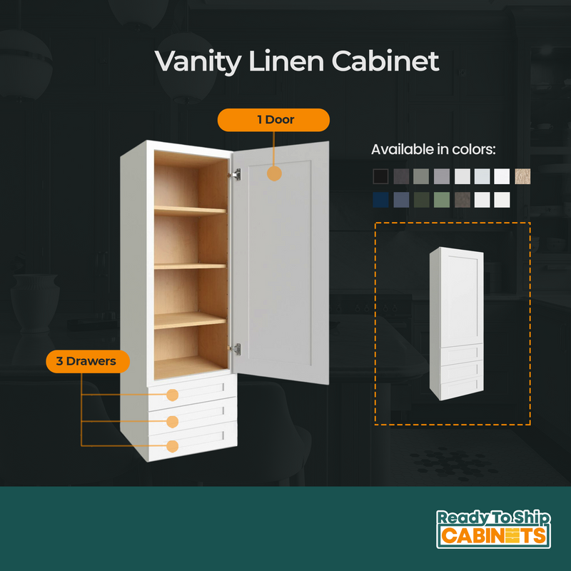 Load image into Gallery viewer, SVA188421 Three Drawer Vanity Linen Cabinet, 18W x 84H x 21D inch
