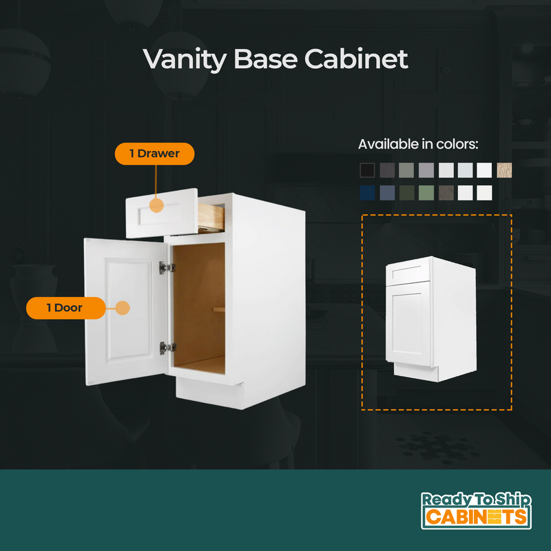 Load image into Gallery viewer, VB12 1 Door 1 Drawer Vanity Base Cabinet, 12W x 34.5H x 21D inch
