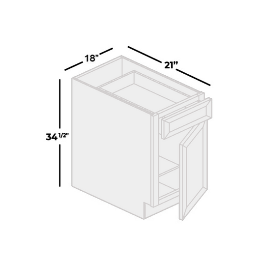 Ready To Ship Cabinets VB18 Single Door One Drawer Vanity Base Cabinet, Vanity Drawer Base Cabinet, Bedroom, Kitchen, and Bathroom Organizers, 18W x 34.5H x 21D inch