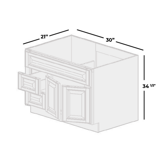 Two Deep Drawers Vanity Cabinet, 30W x 34.5H x 21D inch