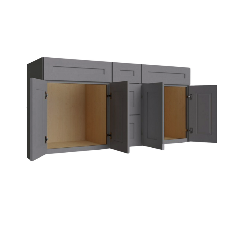 Load image into Gallery viewer, Vanity Sink Base Cabinet 3 Drawers Middle, Double Sink 60&quot; W x 34.5&quot; H x 21&quot; D
