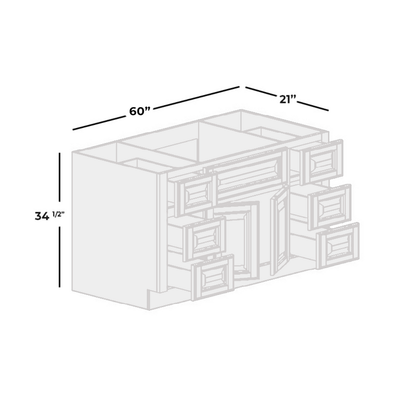 Load image into Gallery viewer, Vanity Sink Base Cabinet 3 Drawers Left, 3 Drawers Right 60&quot; W x 34.5&quot; H x 21&quot; D
