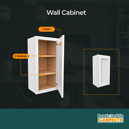 Wall Cabinet 1 Door, 2 Shelves 18" W x 36" H x 12" D