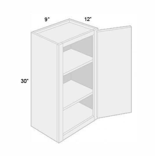 W0930 Soft Edge 1 Door Wall Cabinet with 2 Shelves, 9W x 30H x 12D inch