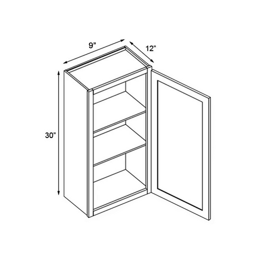 W0930 Soft Edge 1 Door Wall Cabinet with 2 Shelves, 9W x 30H x 12D inch