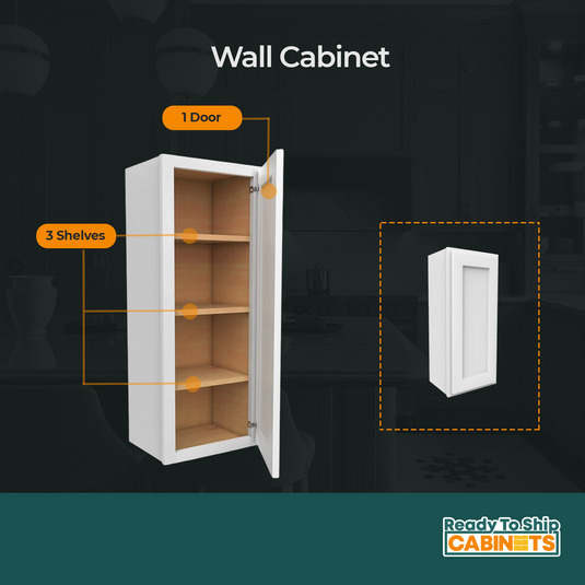 Wall Cabinet 1 Door, 3 Shelves 18" W x 42" H x 12" D